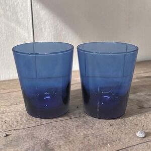 Anchor Hocking Cobalt Blue Whiskey Glasses, Set of 2, Vintage Glassware Tumblers